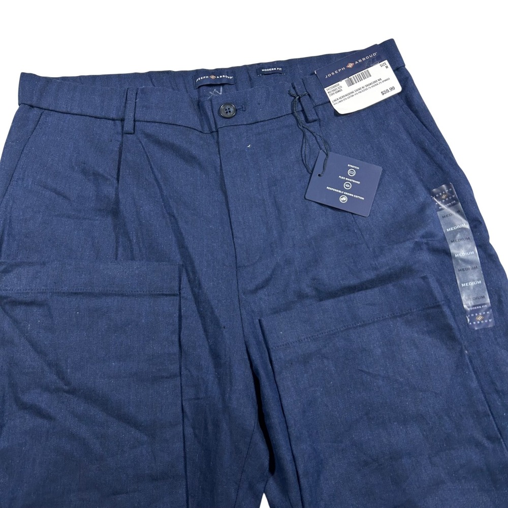 Joseph Abboud Chino Mens M Navy Linen Herringbone Modern Fit Flex Waistband